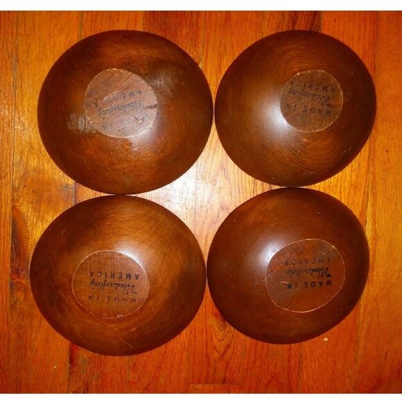 Set of 4 wood bowls VTG WOODCRAFTERY MADE IN AMERICA ovoid RUSTIC FARMHOUSE - Picture 4 of 12